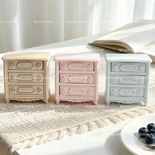 Miniature Vintage French 3-Drawer Nightstand – Pastel Pink, Blue & Cream | Dollhouse Bedroom Furniture & Storage