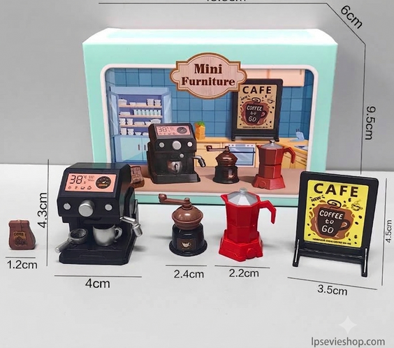 Miniature Pastel Black / Pink Barista Coffee Shop Set with Blackboard Menu | Dollhouse Cafe & Kitchen Appliances