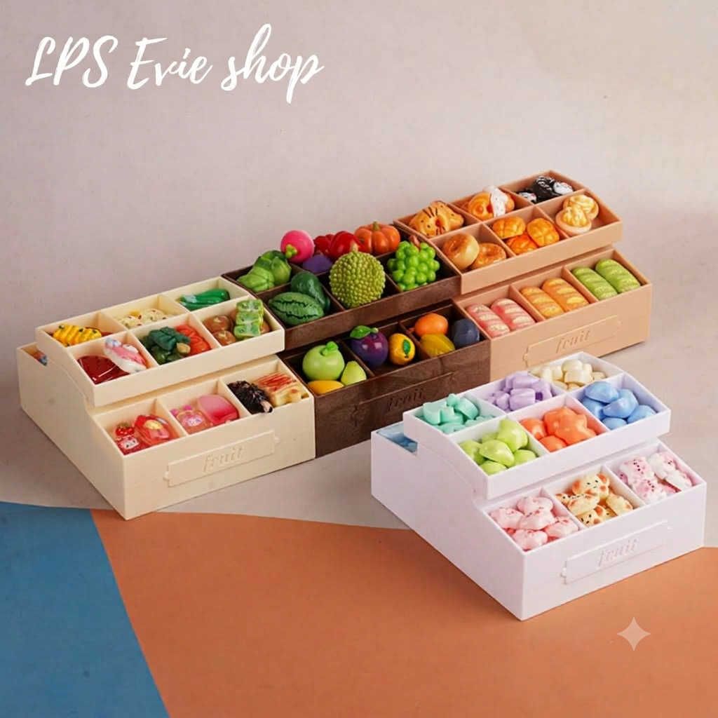 Miniature 2-Tier Food Display Crate with Mini Foods Set  | Dollhouse Market & Cafe Food Props