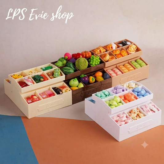 Miniature 2-Tier Food Display Crate with Mini Foods Set  | Dollhouse Market & Cafe Food Props