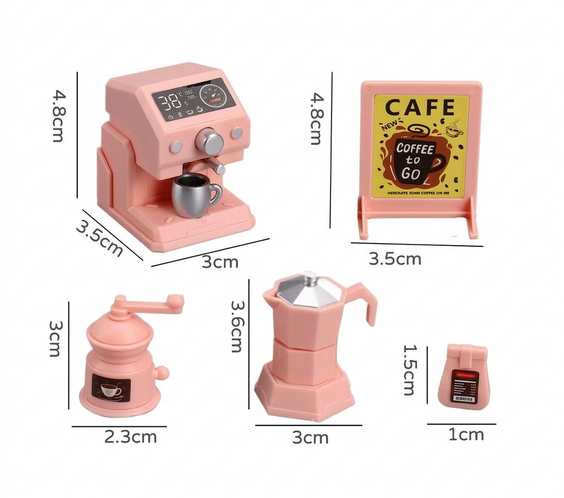 Miniature Pastel Black / Pink Barista Coffee Shop Set with Blackboard Menu | Dollhouse Cafe & Kitchen Appliances