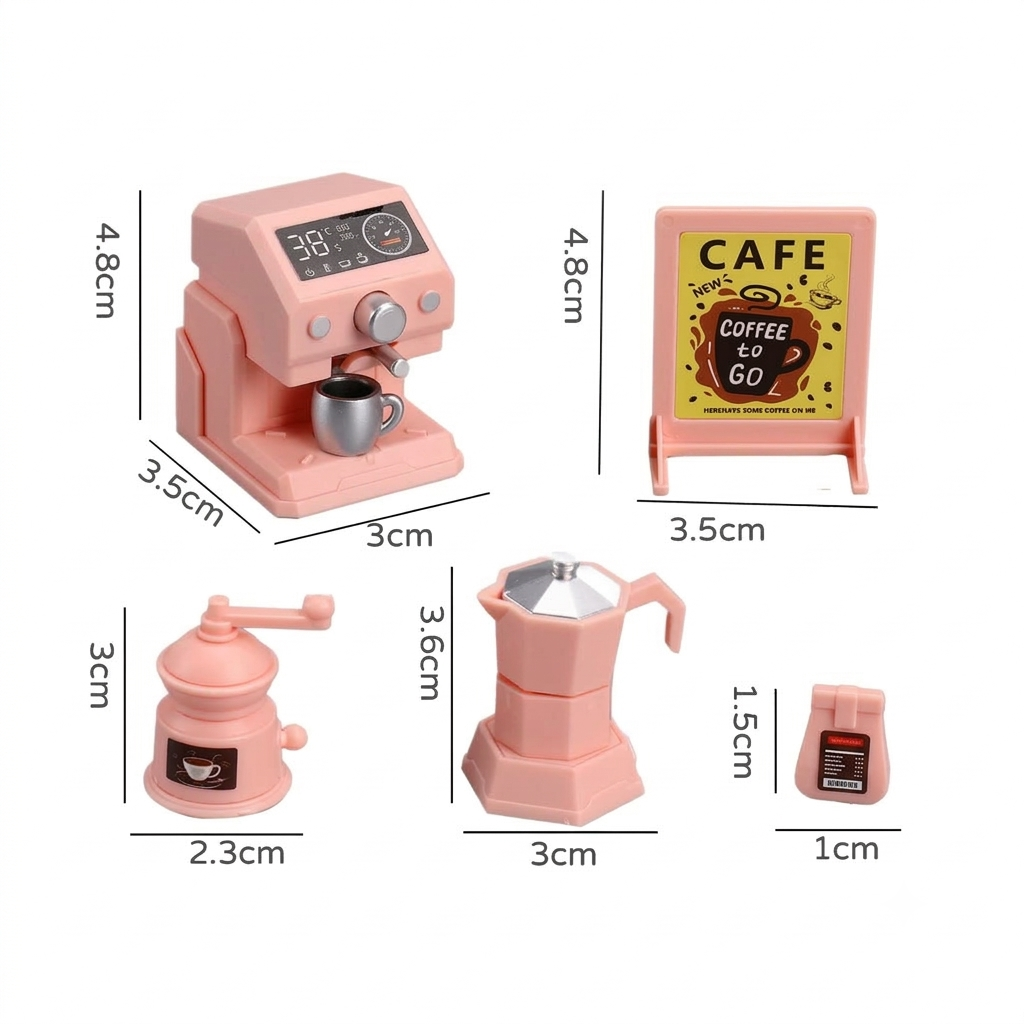 Miniature Pastel Black / Pink Barista Coffee Shop Set with Blackboard Menu | Dollhouse Cafe & Kitchen Appliances