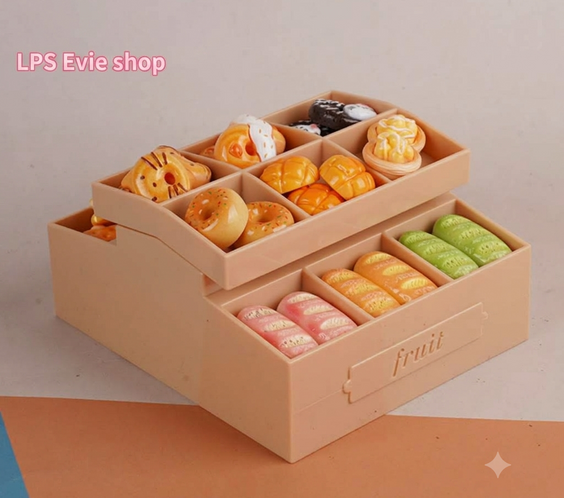 Miniature 2-Tier Food Display Crate with Mini Foods Set  | Dollhouse Market & Cafe Food Props