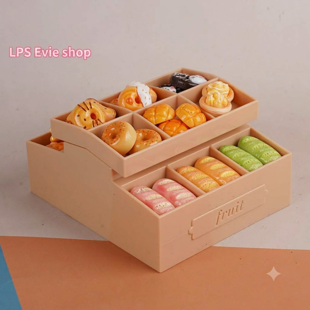 Miniature 2-Tier Food Display Crate with Mini Foods Set  | Dollhouse Market & Cafe Food Props