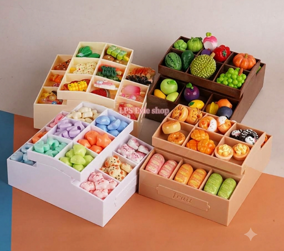 Miniature 2-Tier Food Display Crate with Mini Foods Set  | Dollhouse Market & Cafe Food Props