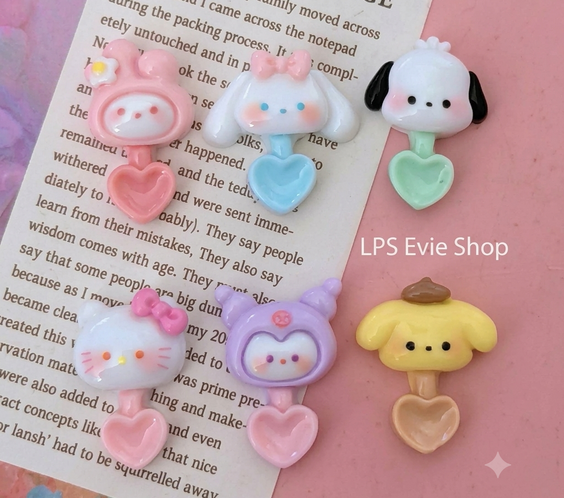 Miniature Kawaii Heart Spoon Set (Set of 6) – Pastel Character Spoons | Dollhouse Kitchen & Cafe Accessories