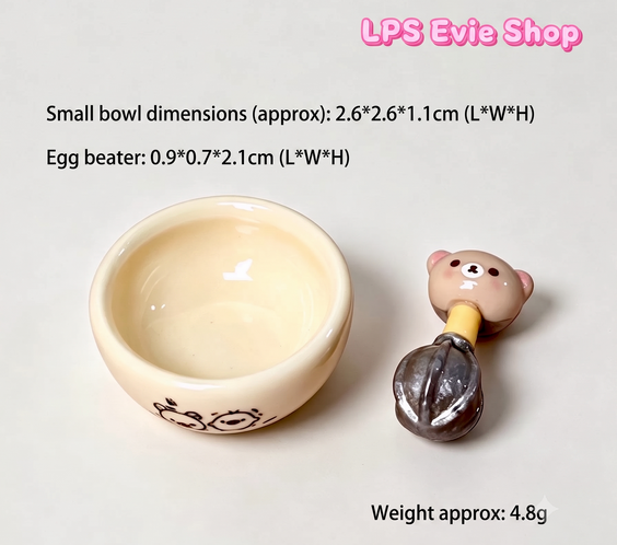 1 Miniature Kawaii Bear Baking Set – Mixing Bowl, Whisk & Magic Wand | Dollhouse Kitchen & Bakery Accessories
