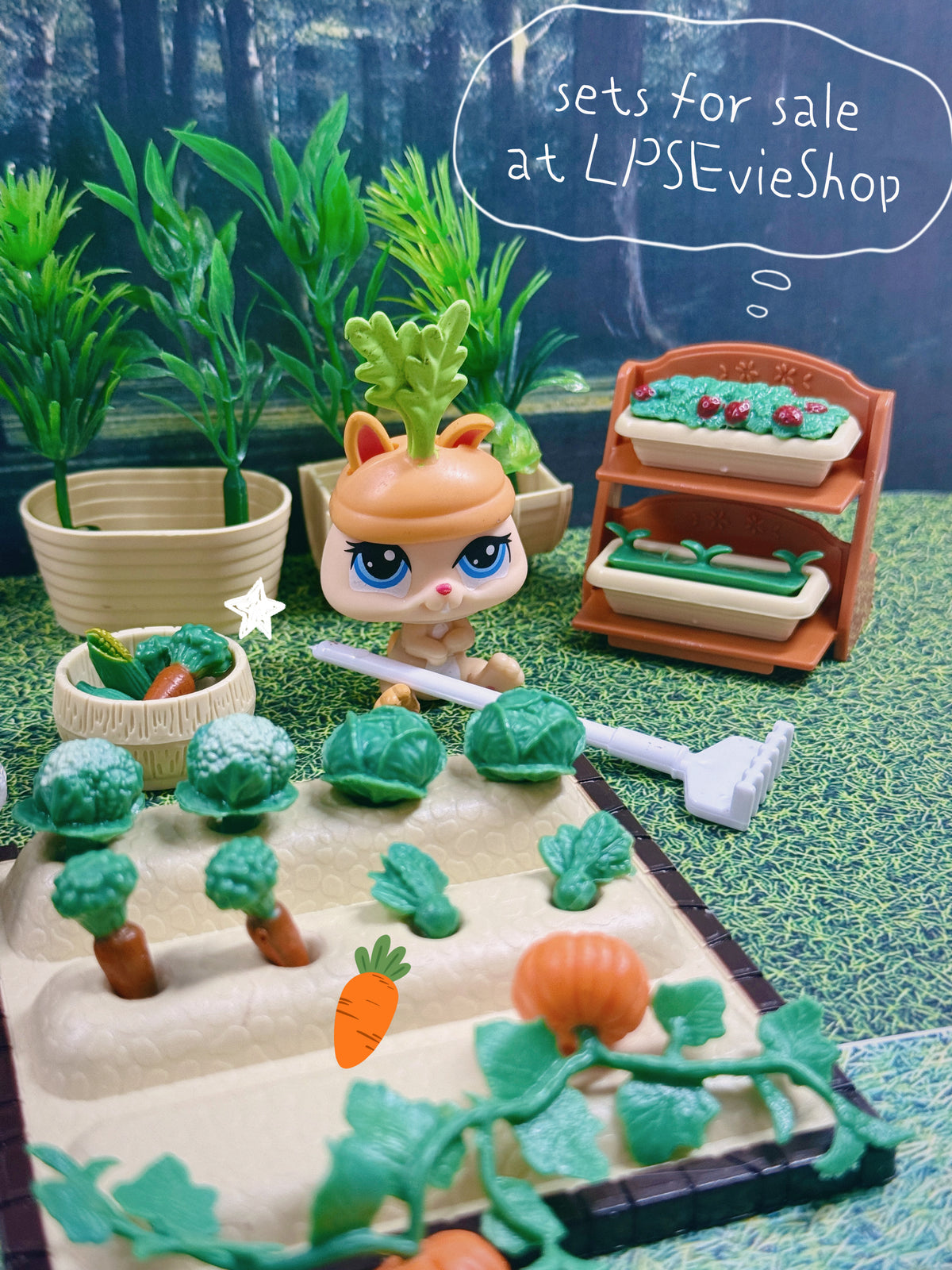 Miniature Vegetable Garden 30-Piece Playset | Dollhouse Farming Patch, Planters, Veggies & Tool for LPS & 1:12 Dioramas