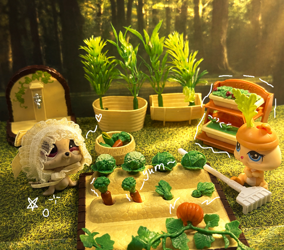 Miniature Vegetable Garden 30-Piece Playset | Dollhouse Farming Patch, Planters, Veggies & Tool for LPS & 1:12 Dioramas