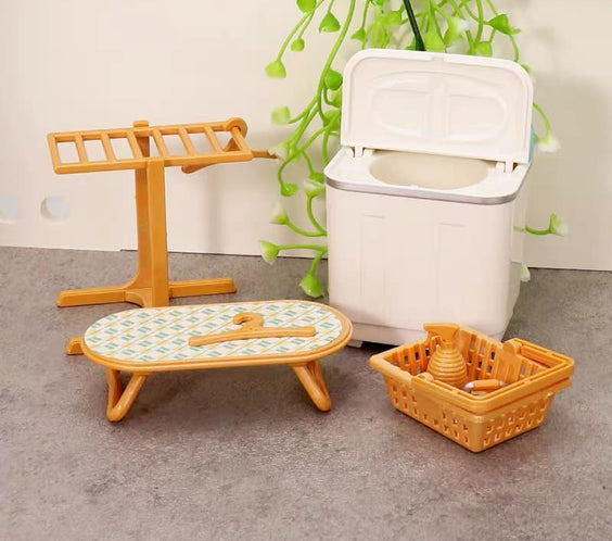 Miniature Laundry Room 8-Piece Playset | Dollhouse Washing Machine, Ironing Board, Drying Rack, Iron & Accessories for LPS & 1:12 Dioramas