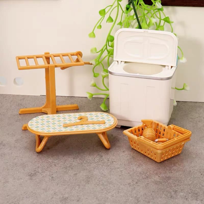 Miniature Laundry Room 8-Piece Playset | Dollhouse Washing Machine, Ironing Board, Drying Rack, Iron & Accessories for LPS & 1:12 Dioramas