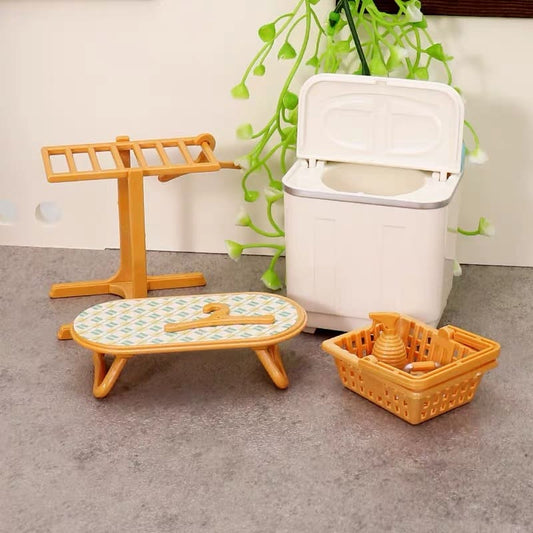 Miniature Laundry Room 8-Piece Playset | Dollhouse Washing Machine, Ironing Board, Drying Rack, Iron & Accessories for LPS & 1:12 Dioramas