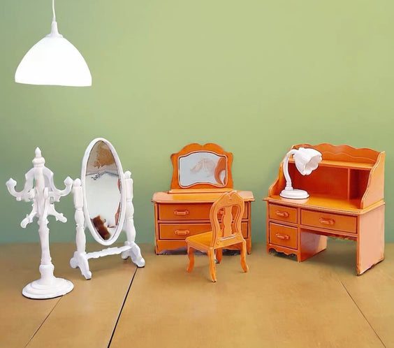 Miniature Bedroom & Study Furniture Playset | Dollhouse Vanity for LPS & 1:12 Dioramas