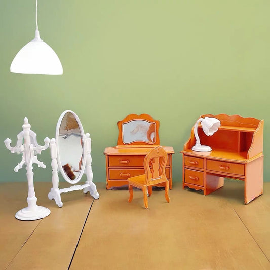 Miniature Bedroom & Study Furniture Playset | Dollhouse Vanity for LPS & 1:12 Dioramas