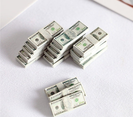 Miniature Money Stacks 1:12 Scale Prop Cash | Realistic US Dollar Bills Bundles for LPS, Dollhouse, Action Figures & Toy Photography Dioramas
