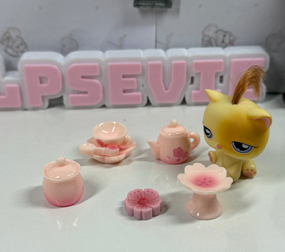 LPS Pink Floral Tea Set Trinkets