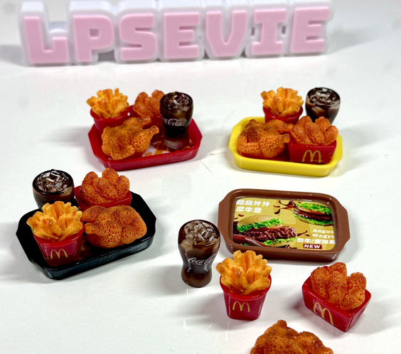 Miniature Fast Food Set with Fries, Fried Chicken, Soda & Trays