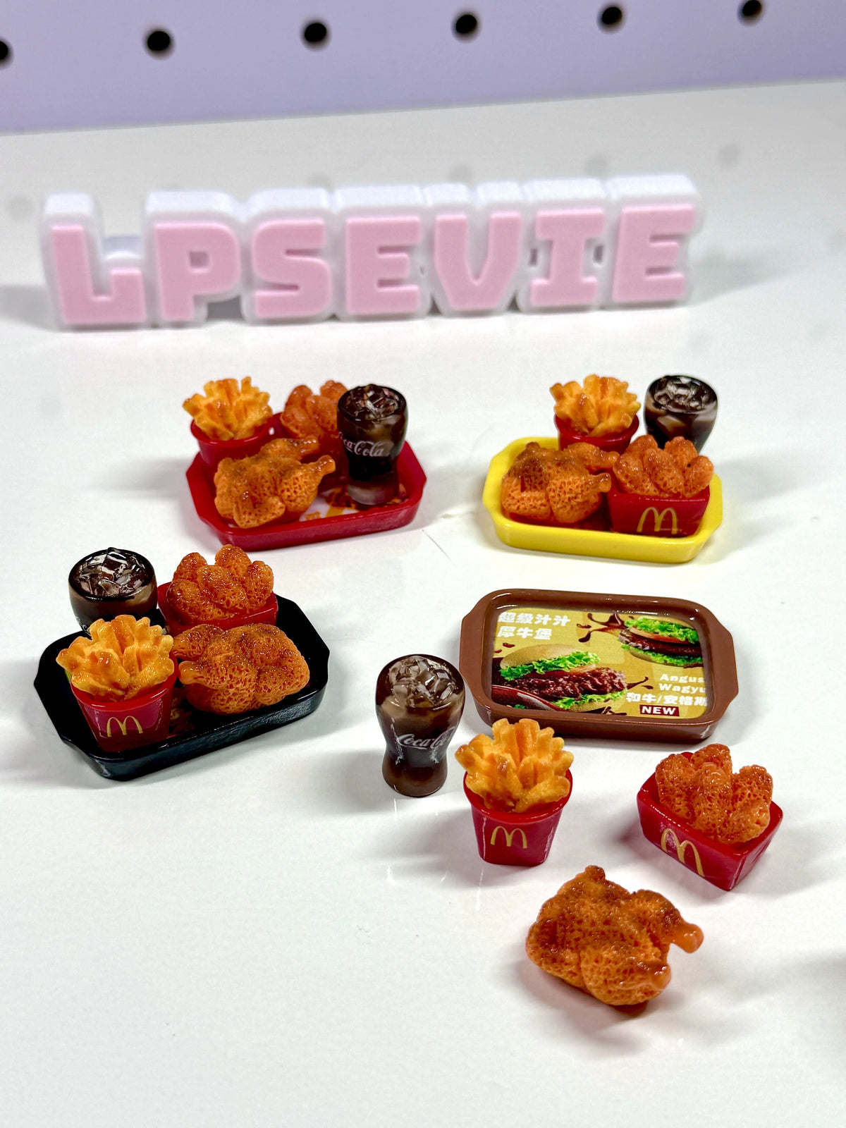 Miniature Fast Food Set with Fries, Fried Chicken, Soda & Trays