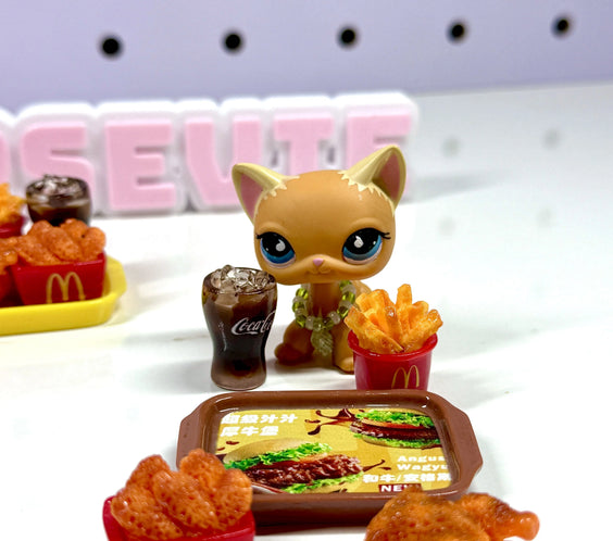Miniature Fast Food Set with Fries, Fried Chicken, Soda & Trays