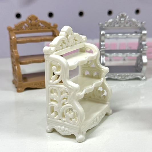 Miniature Vintage Display Shelf – Ornate 3-Tier Dollhouse Furniture for LPS Setups | Single or Set of 5