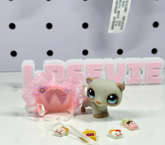 Littlest Pet Shop Ferret #1172 Exclusive Grey Peach + LPS ferret's bonnet