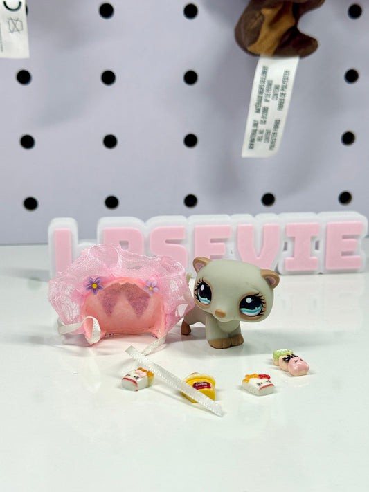 Littlest Pet Shop Ferret #1172 Exclusive Grey Peach + LPS ferret's bonnet