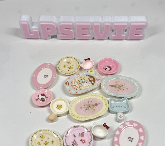 🍽️ Miniature Cute Plate & Tray Trinket Set for LPS | Kawaii Plates, Trays & Kitchen Decor