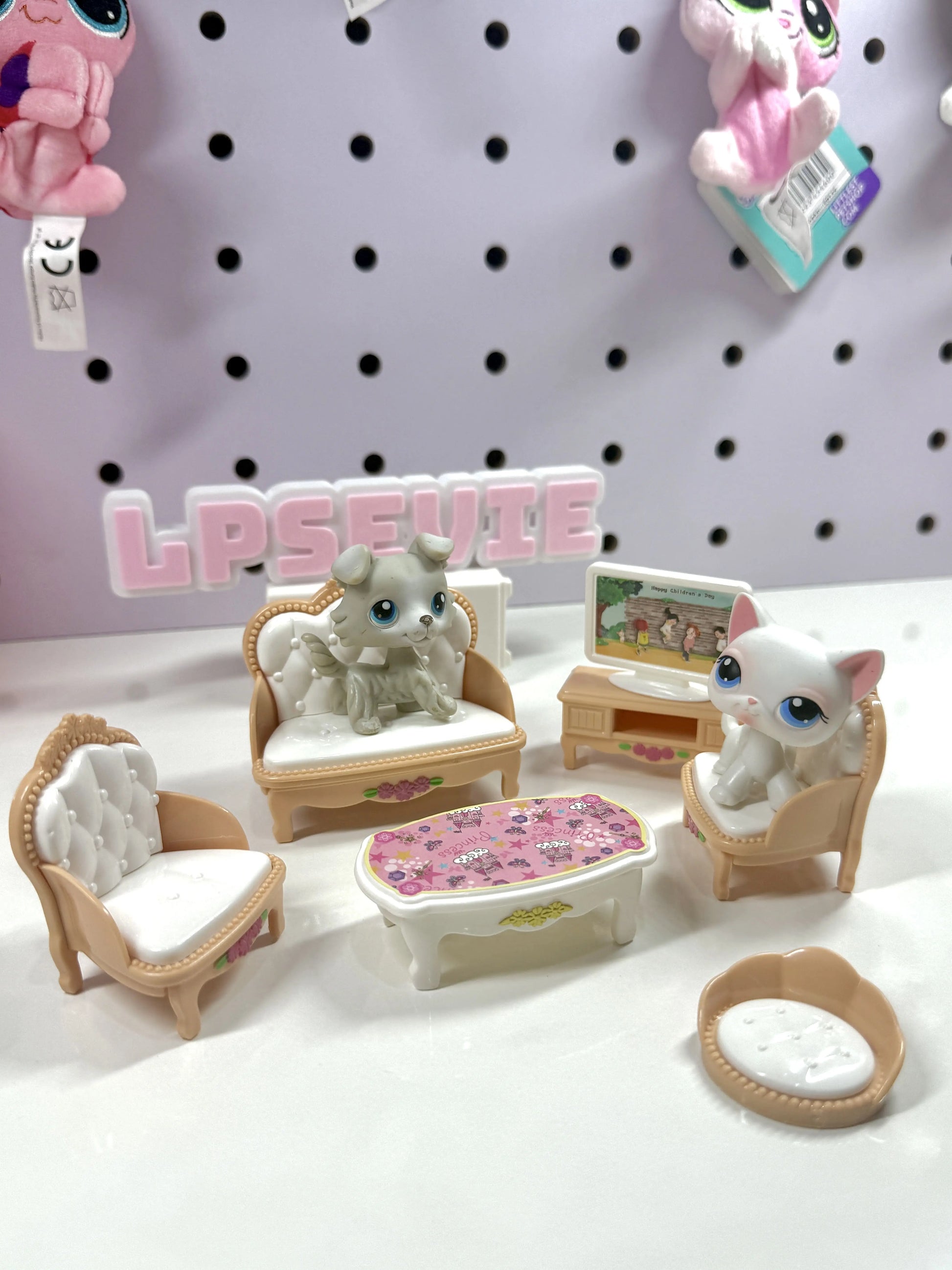 Miniature Beige Living Room Set for LPS | 1:12 Scale Dollhouse Furniture
