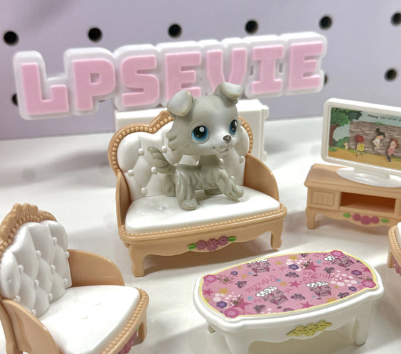 Miniature Beige Living Room Set for LPS | 1:12 Scale Dollhouse Furniture