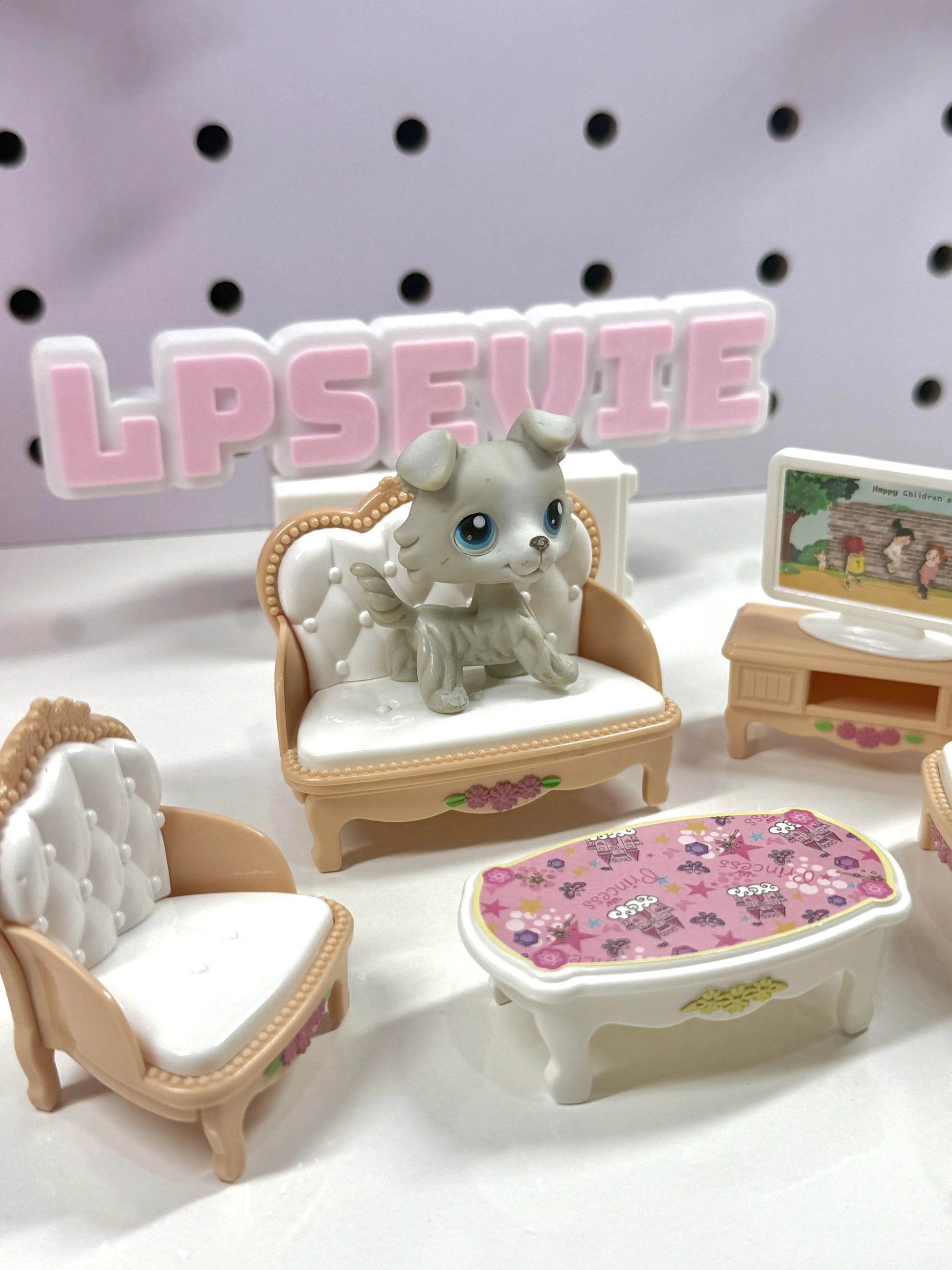 Miniature Beige Living Room Set for LPS | 1:12 Scale Dollhouse Furniture