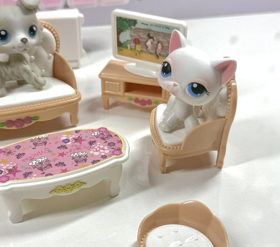 Miniature Beige Living Room Set for LPS | 1:12 Scale Dollhouse Furniture