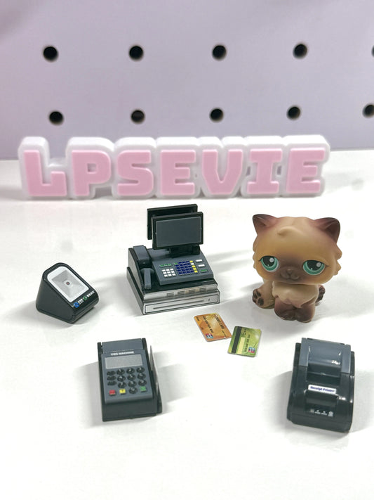 Miniature Cash Register & POS Machine Set for LPS | Store Checkout Counter Accessories