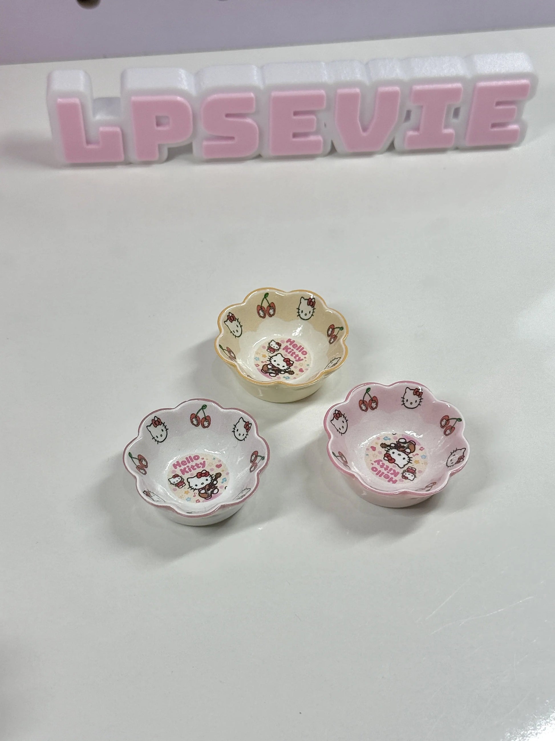 Mini Dessert Bowls Set for LPS | Kawaii Pink & Cream Bowl Trinkets