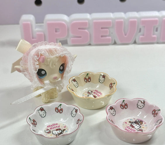Mini Dessert Bowls Set for LPS | Kawaii Pink & Cream Bowl Trinkets