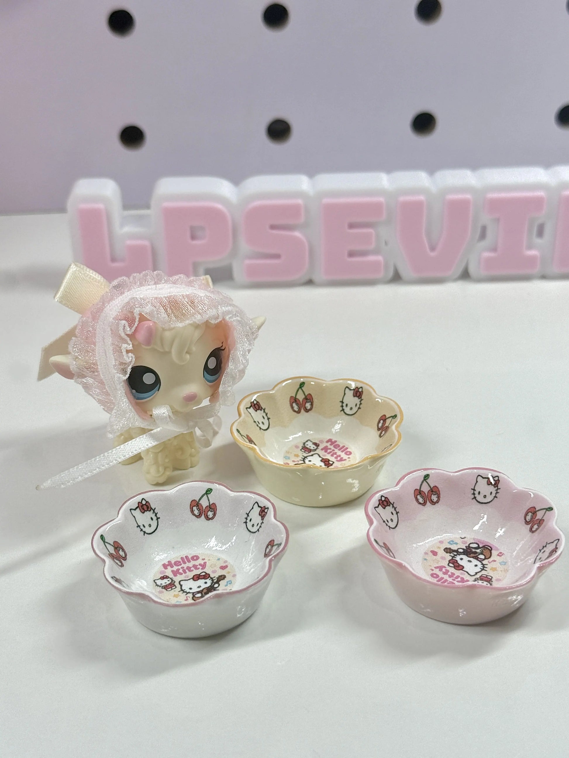 Mini Dessert Bowls Set for LPS | Kawaii Pink & Cream Bowl Trinkets