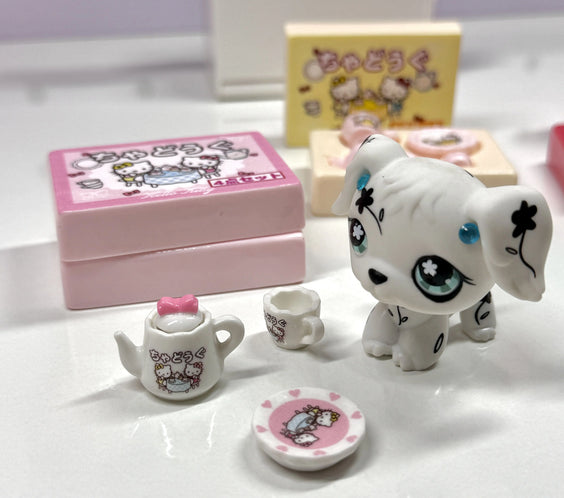Miniature Tea Set for LPS & Dollhouse Accessories | Teapot, Teacups & Tray