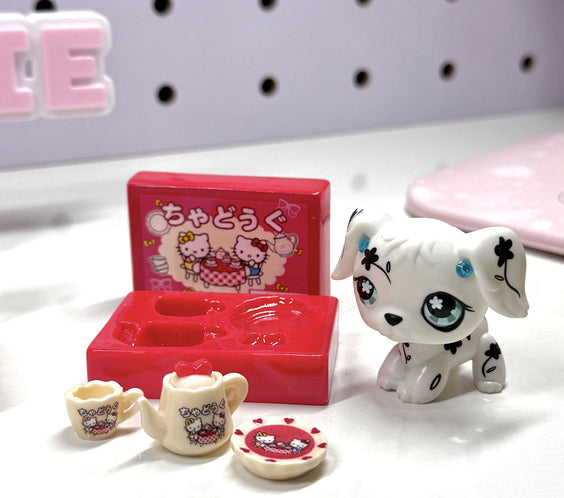 Miniature Tea Set for LPS & Dollhouse Accessories | Teapot, Teacups & Tray
