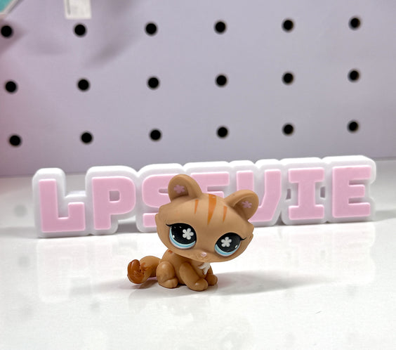 Authentic LPS #649 Crouching Kitten TAN w ORANGE STRIPES CAT