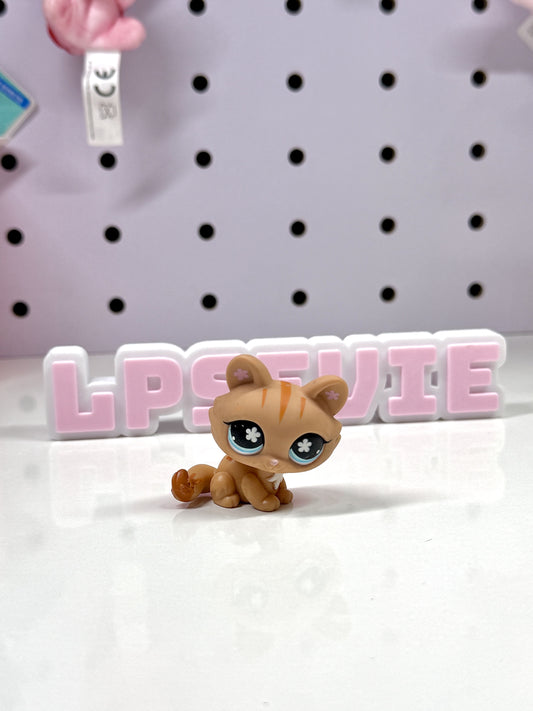 Authentic LPS #649 Crouching Kitten TAN w ORANGE STRIPES CAT