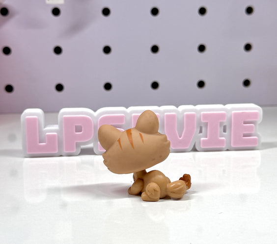 Authentic LPS #649 Crouching Kitten TAN w ORANGE STRIPES CAT