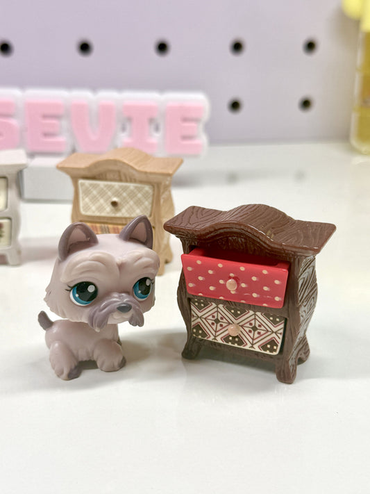 Miniature Vintage Bedside Table for Littlest Pet Shop (LPS) | Dollhouse Nightstand Drawer Furniture Accessory
