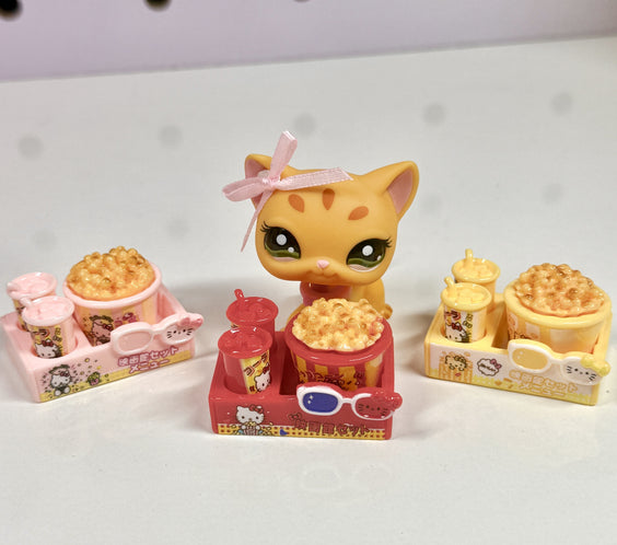 Miniature Popcorn Movie Snack Set for Littlest Pet Shop (LPS) | Dollhouse Cinema Food Accessory