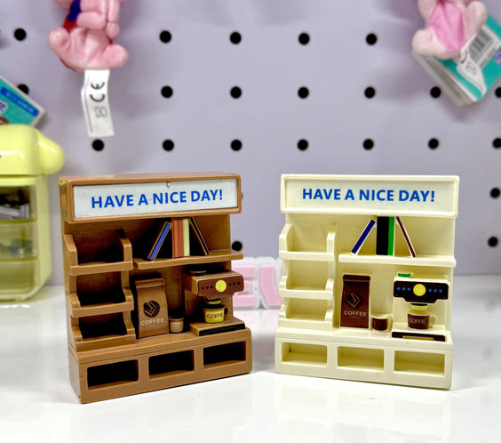 Miniature Coffee & Book Shop Display Stand Set (Set of 2) | Dollhouse & Figure Cafe Shelf