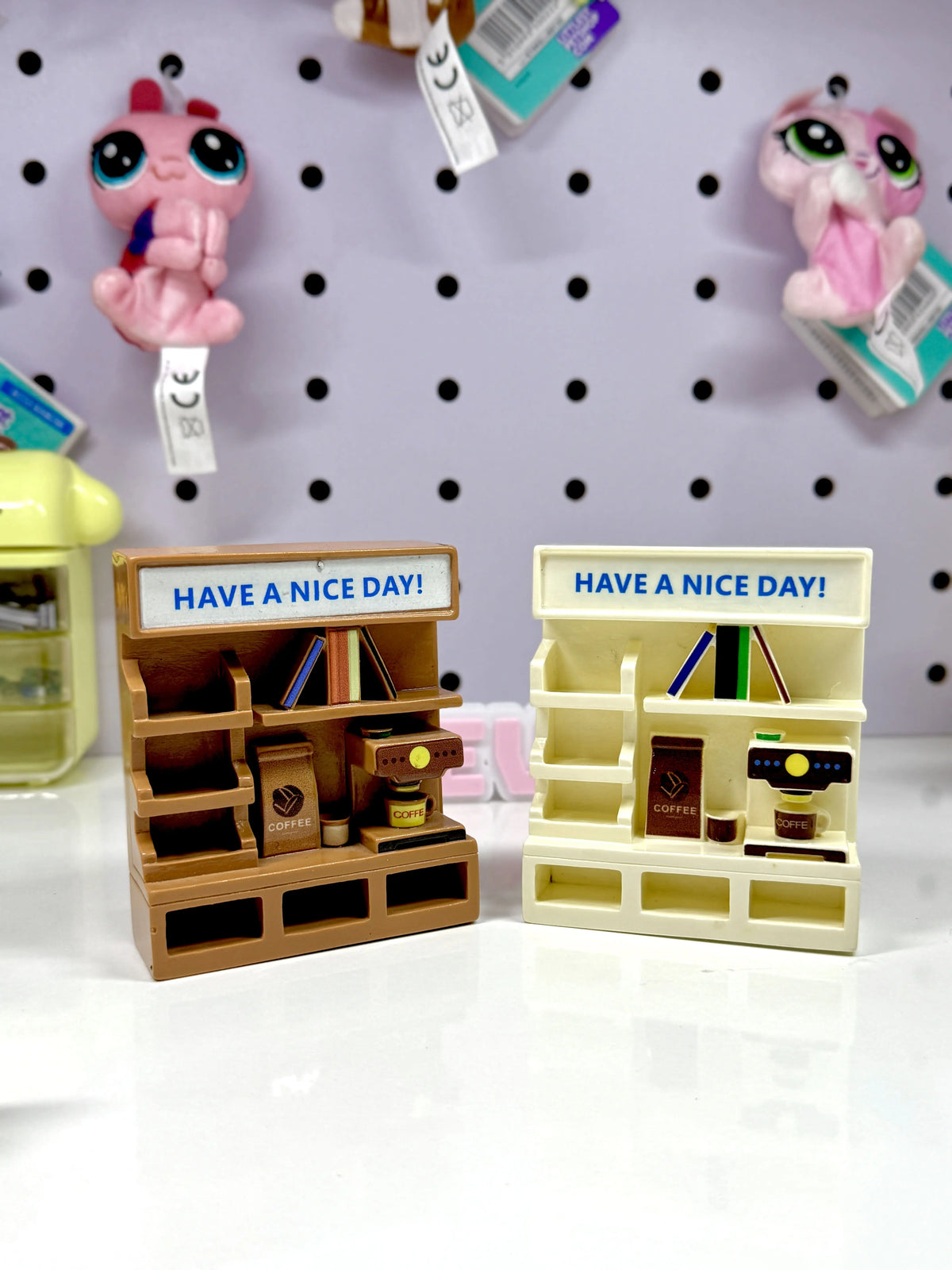 Miniature Coffee & Book Shop Display Stand Set (Set of 2) | Dollhouse & Figure Cafe Shelf
