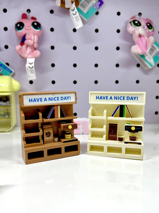 Miniature Coffee & Book Shop Display Stand Set (Set of 2) | Dollhouse & Figure Cafe Shelf