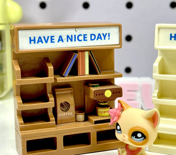 Miniature Coffee & Book Shop Display Stand Set (Set of 2) | Dollhouse & Figure Cafe Shelf