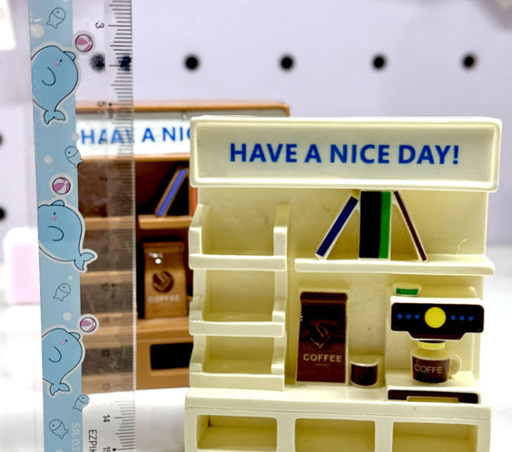 Miniature Coffee & Book Shop Display Stand Set (Set of 2) | Dollhouse & Figure Cafe Shelf