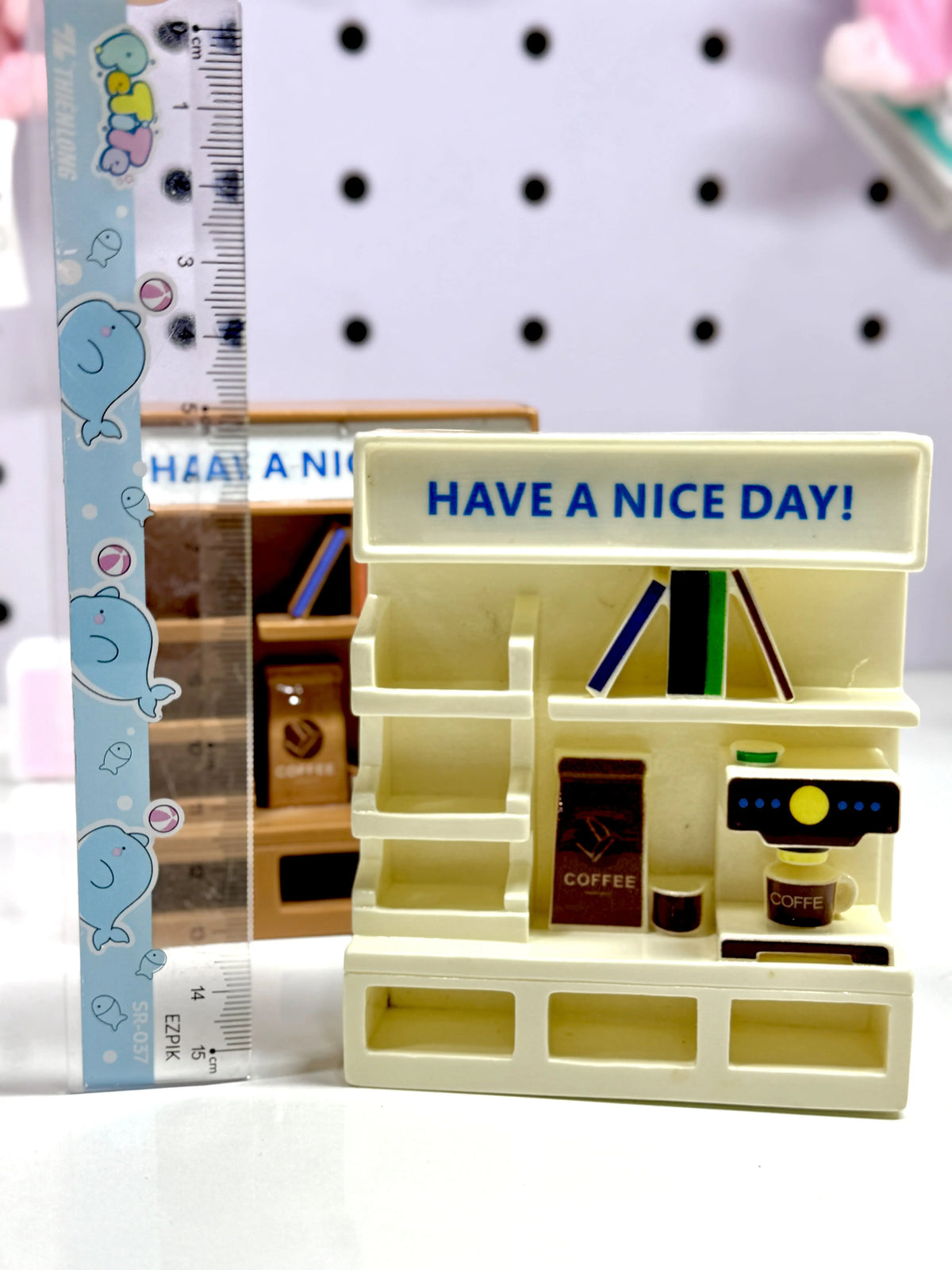 Miniature Coffee & Book Shop Display Stand Set (Set of 2) | Dollhouse & Figure Cafe Shelf