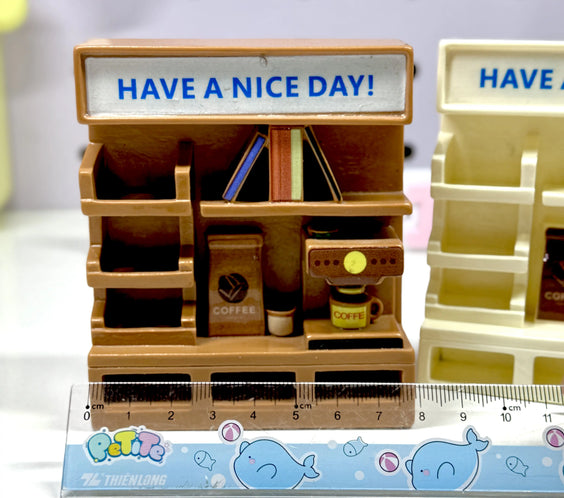 Miniature Coffee & Book Shop Display Stand Set (Set of 2) | Dollhouse & Figure Cafe Shelf