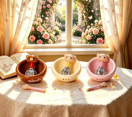 1 Miniature Kawaii Bear Baking Set – Mixing Bowl, Whisk & Magic Wand | Dollhouse Kitchen & Bakery Accessories